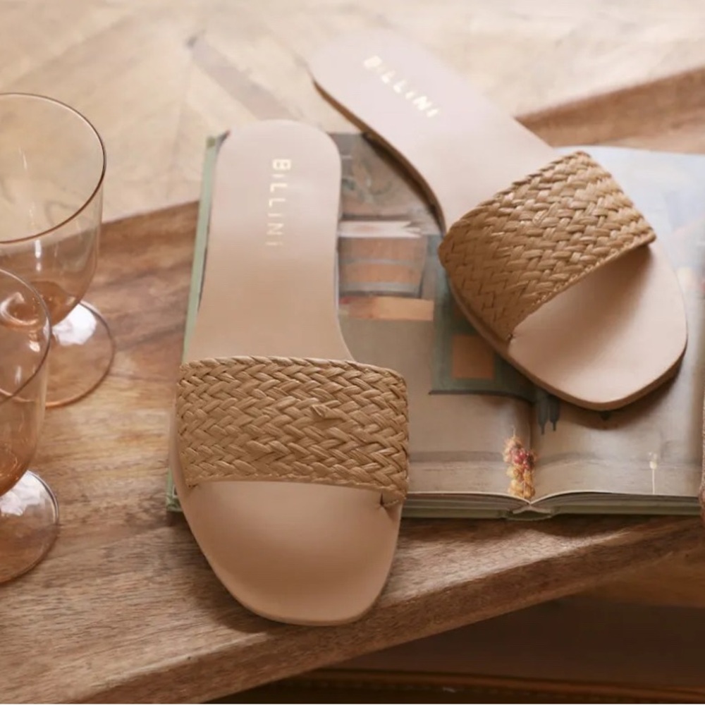 Billini Beige Woven Slide Sandals